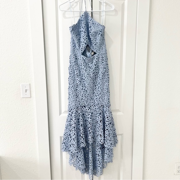 Amur Lara Dress Light Blue Eyelet Hi Low Midi Dress Size 6 - Picture 10 of 13